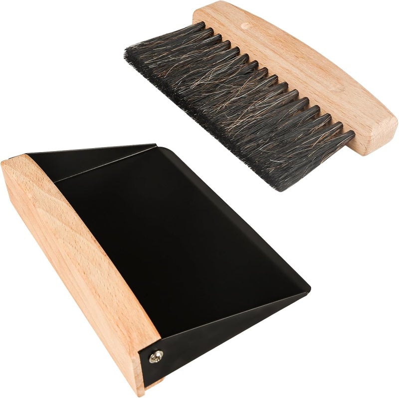 Nokiils Small Dust Pan and Brush Set, Mini Hand Broom and Dustpan Set, Wooden Crumb Sweeper for Home Desktop, Sofa, Pet Care Household (Black) - Image 1